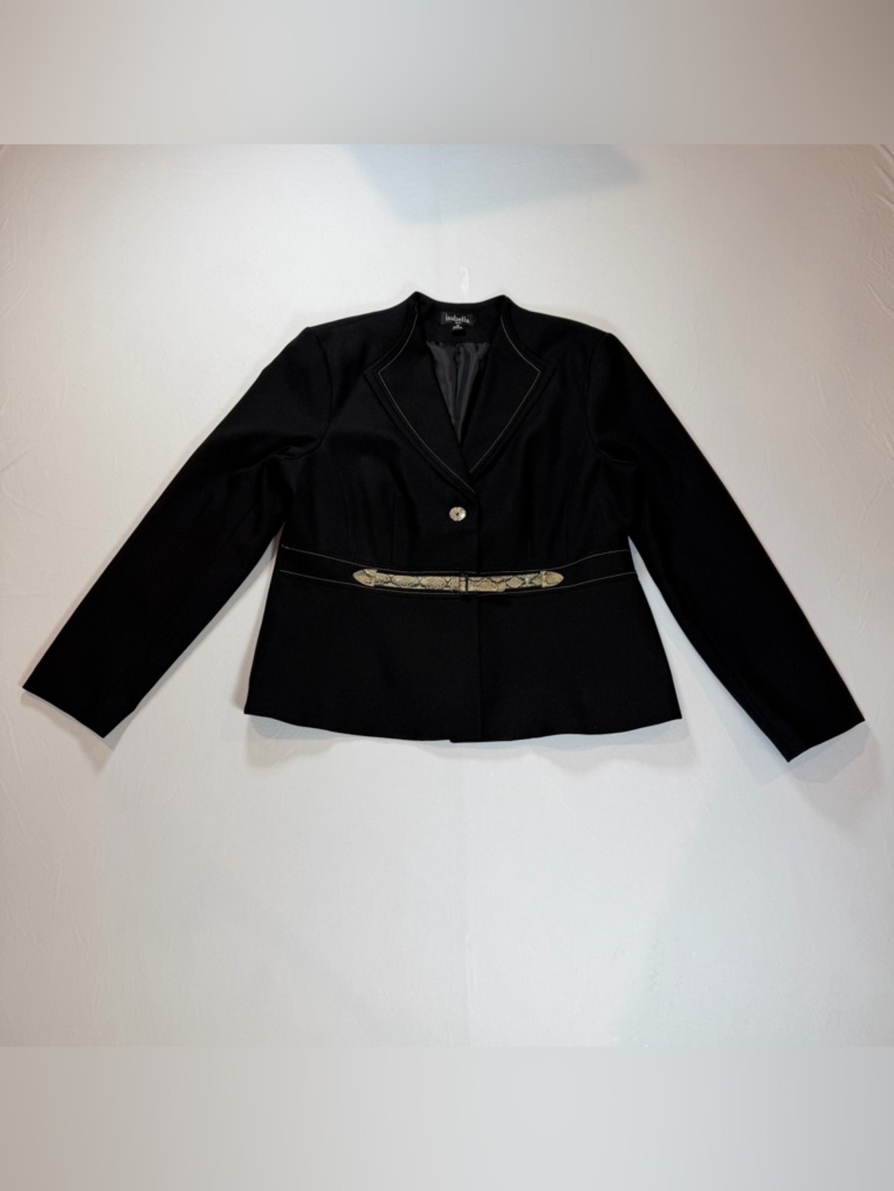 isabella Black Single-Button Tailored Blazer w/ Decorative Waist Accent‎ Size 16